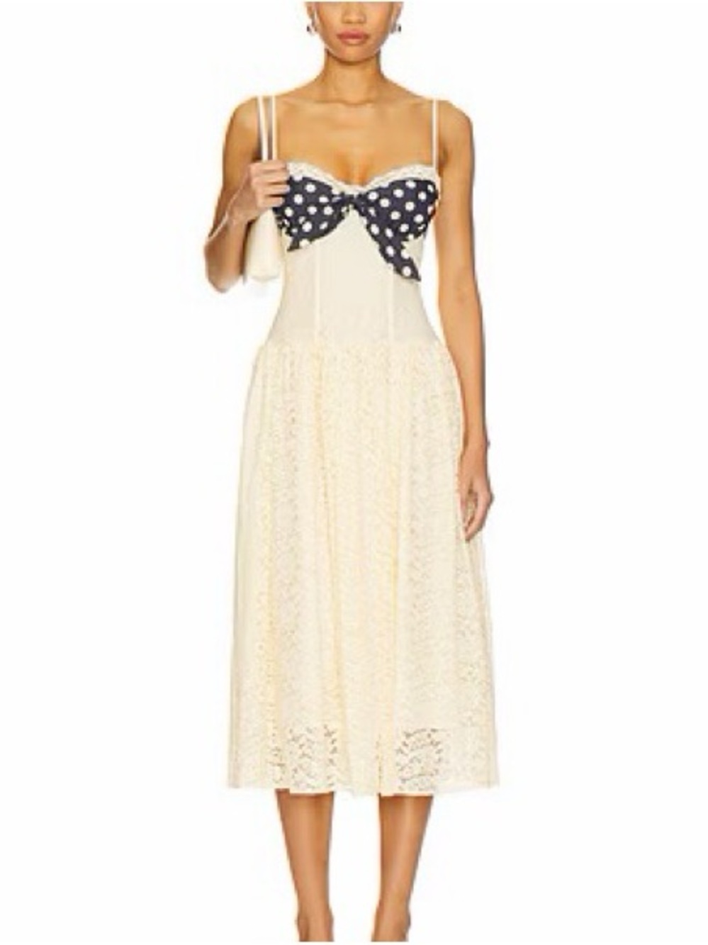 $319 NWT For Love and Lemons “Lucy” Lace Midi Dress in Light Yellow Sz Small